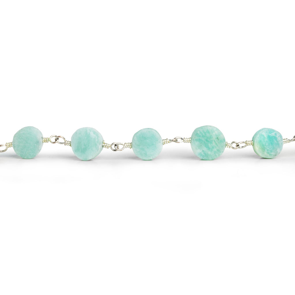 7-8mm Matte Amazonite Coin Silver Chain 21 beads - The Bead Traders