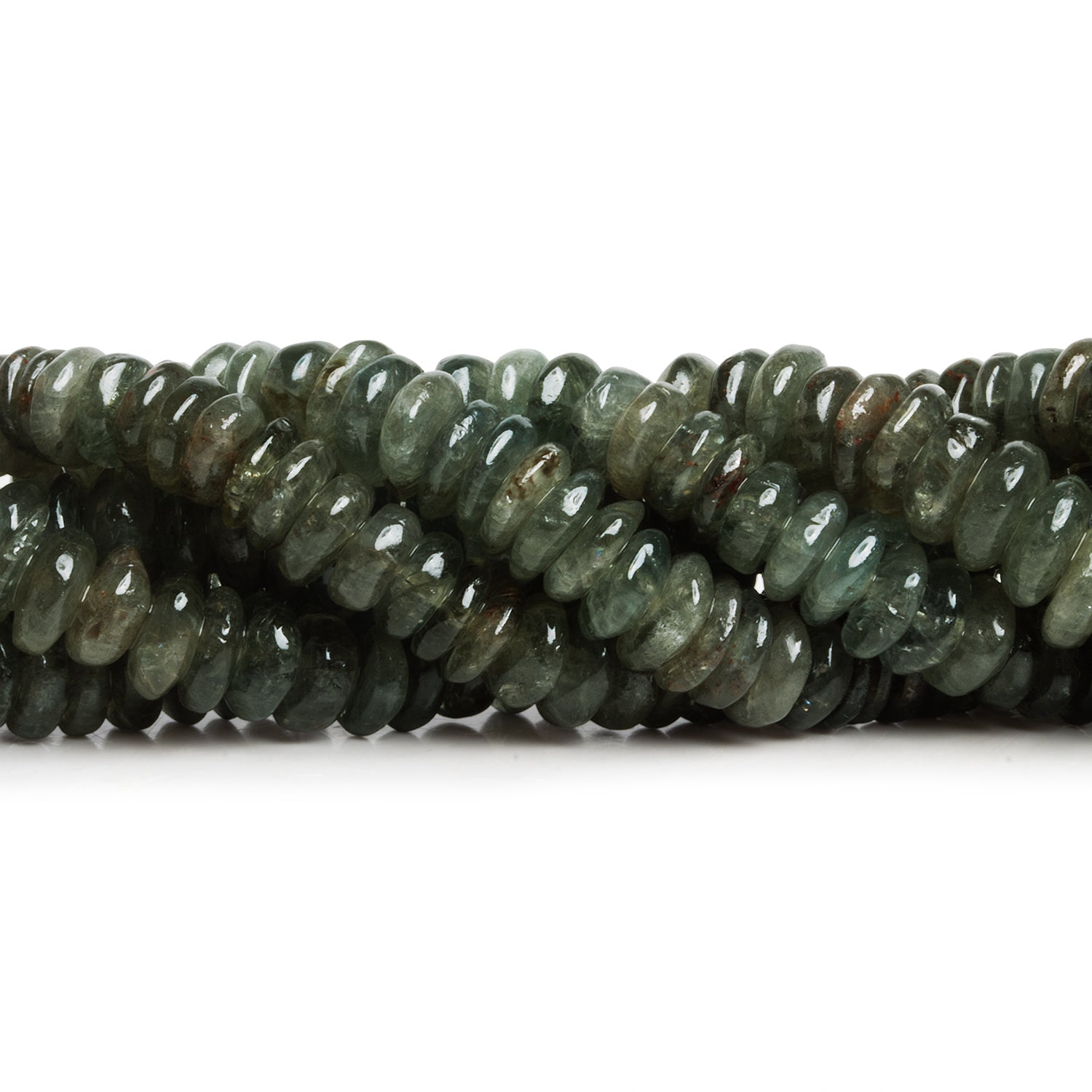 7 - 8mm Moss Aquamarine Plain Rondelles 16 inch 123 beads - The Bead Traders