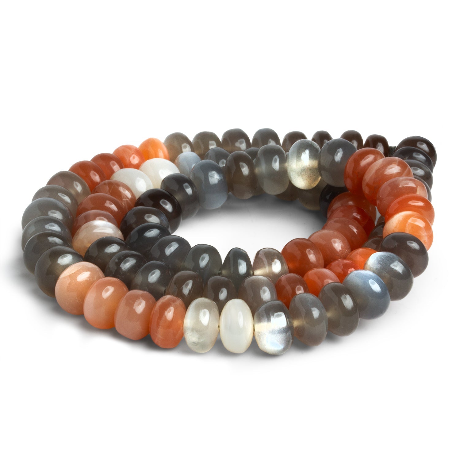 7 - 8mm Multi Color Moonstone Plain Rondelles 16 inch 80 beads - The Bead Traders