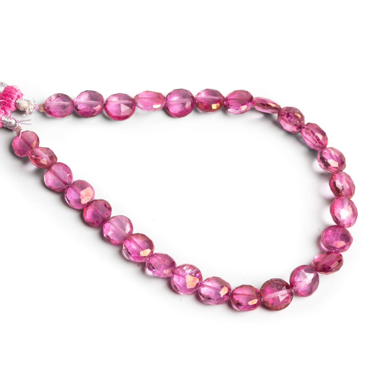7 - 8mm Mystic Pink Topaz Faceted Coins 8 inch 27 beads - The Bead Traders