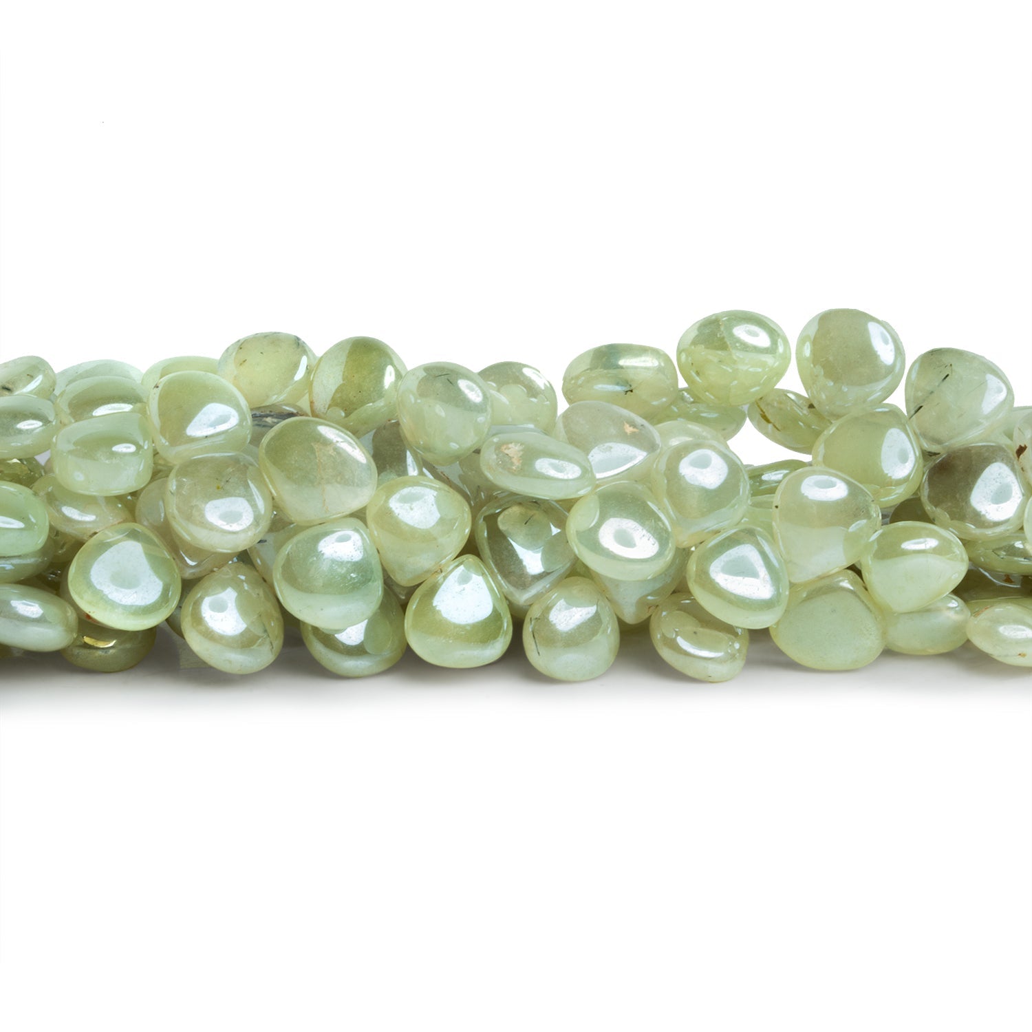 7 - 8mm Mystic Prehnite Plain Hearts 8 inch 50 beads - The Bead Traders