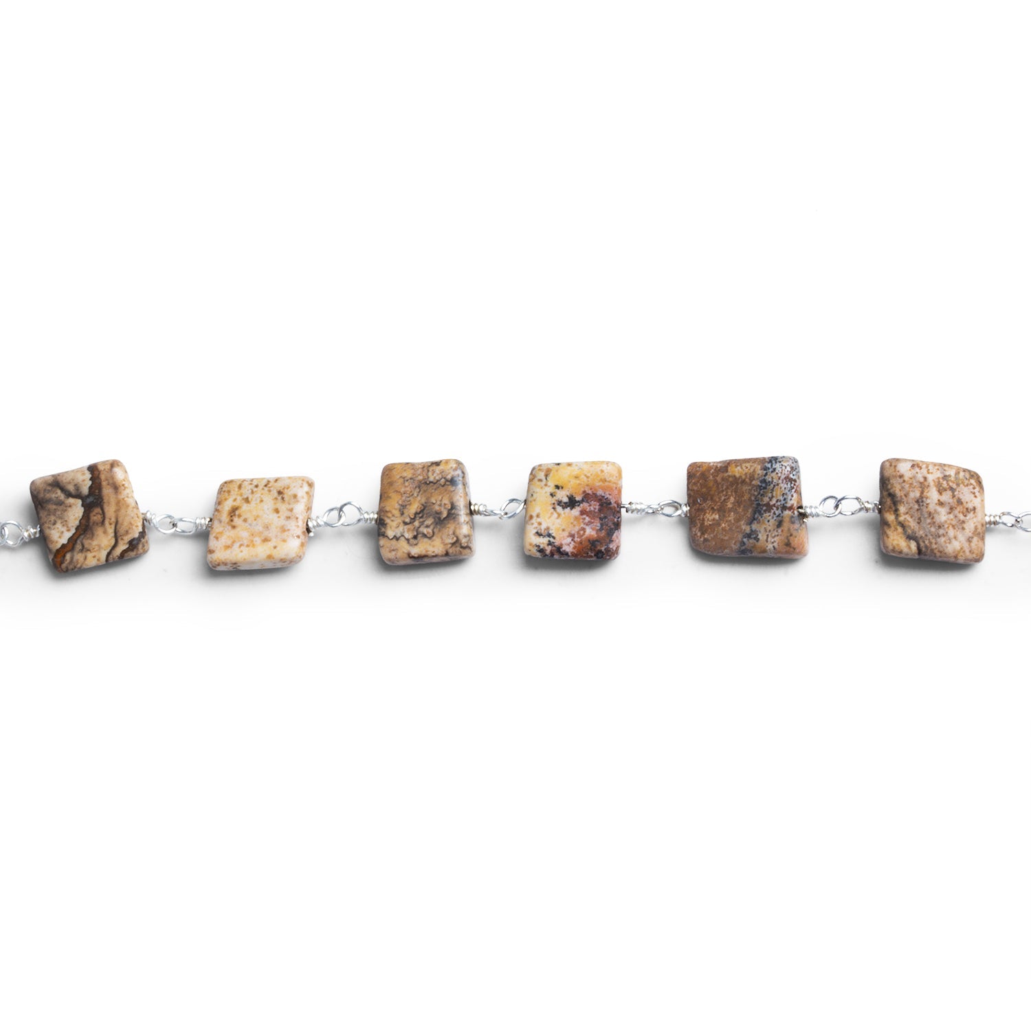 7-8mm Picture Jasper Square Silver Chain 22 beads - The Bead Traders
