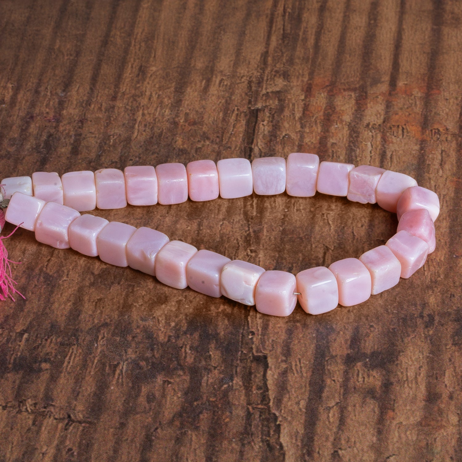 7 - 8mm Soft Pink Opal Plain Cubes 8 inch 25 beads - The Bead Traders