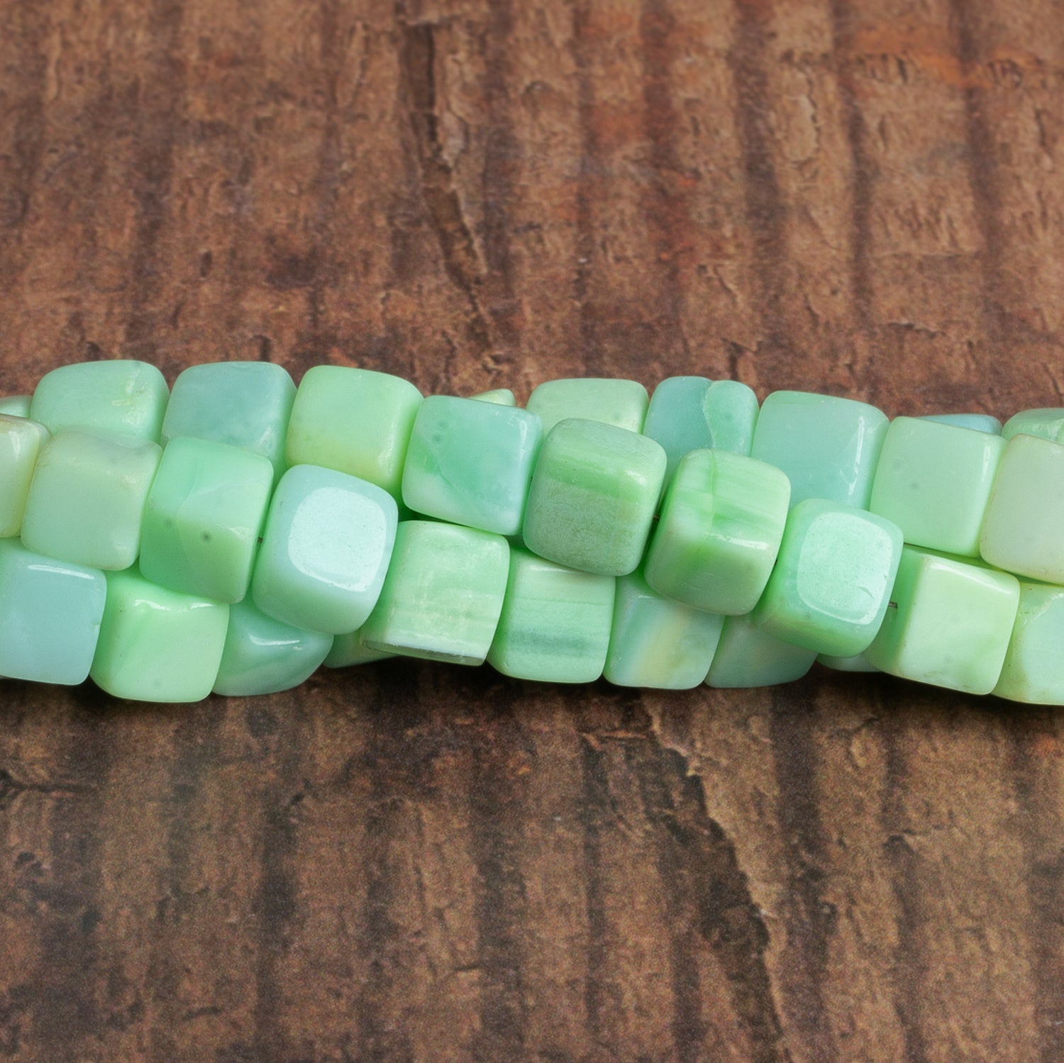 7 - 8mm Spring Green Opal Plain Cubes 8 inch 25 beads - The Bead Traders