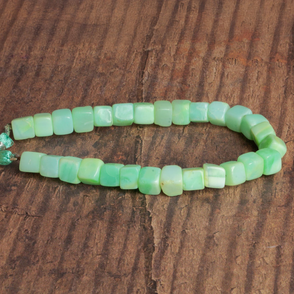 7 - 8mm Spring Green Opal Plain Cubes 8 inch 25 beads - The Bead Traders