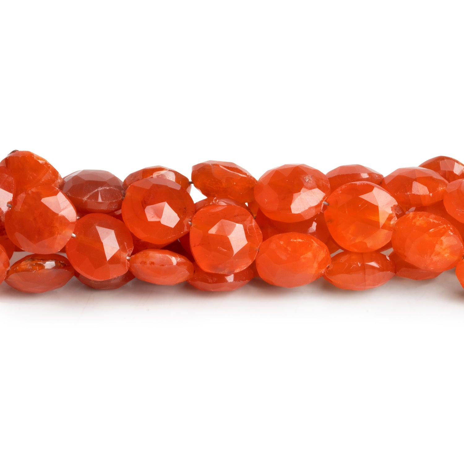 7 - 9mm Carnelian Faceted Coins 7.5 inch 20 beads - The Bead Traders