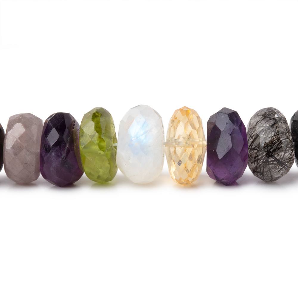 7 - 9mm Multi Gemstone Faceted Rondelles 15 inch 75 beads - The Bead Traders
