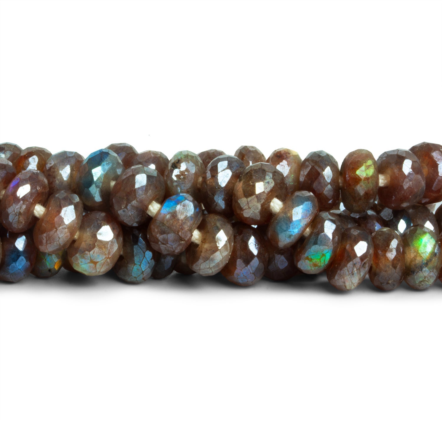7 - 9mm Mystic Brown Labradorite Faceted Rondelles 8 inch 38 beads - The Bead Traders