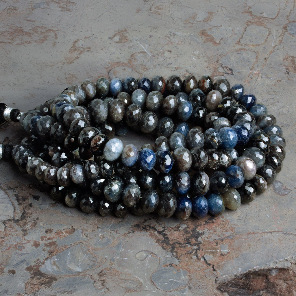 7 - 9mm Sapphire Faceted Rondelle Beads 16 inch 68 beads - The Bead Traders