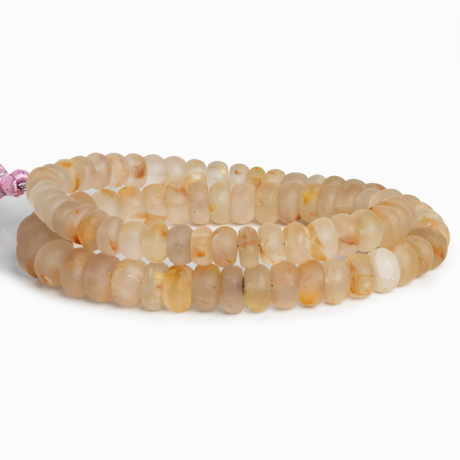 7.5-12mm Matte Morganite Plain Rondelles 16 inch 80 beads - The Bead Traders