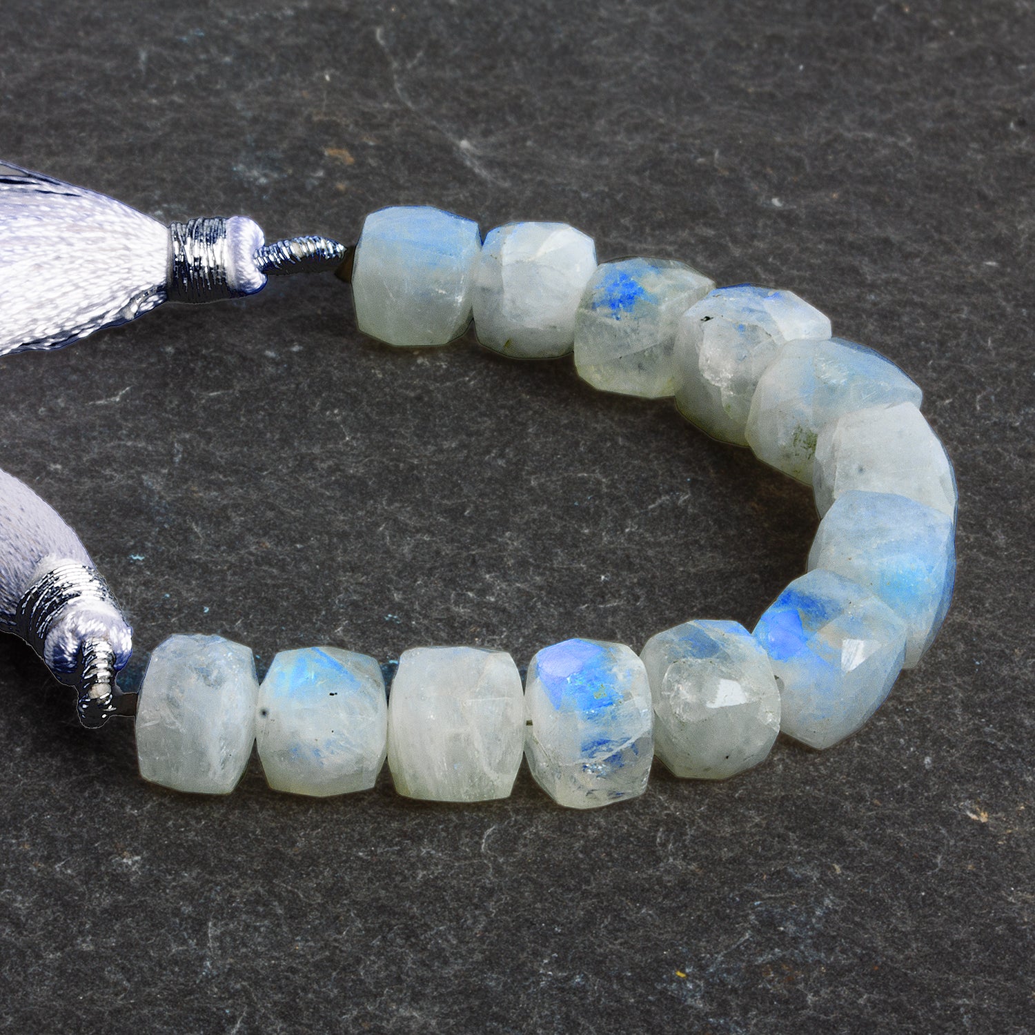 7.5 - 9mm Rainbow Moonstone Faceted Cubes 4 inch 13 beads - The Bead Traders