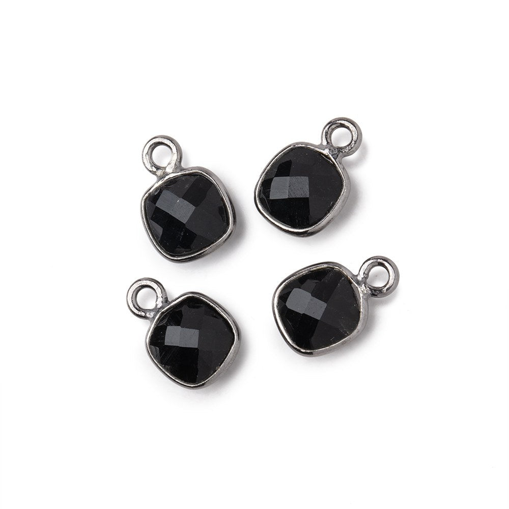 7.5mm Black Gold Bezeled Black Onyx Cushion Pendants Set of 4 - The Bead Traders
