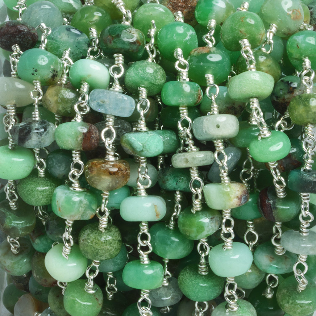 7.5mm Chrysoprase Rondelle Silver Chain 27 beads - The Bead Traders