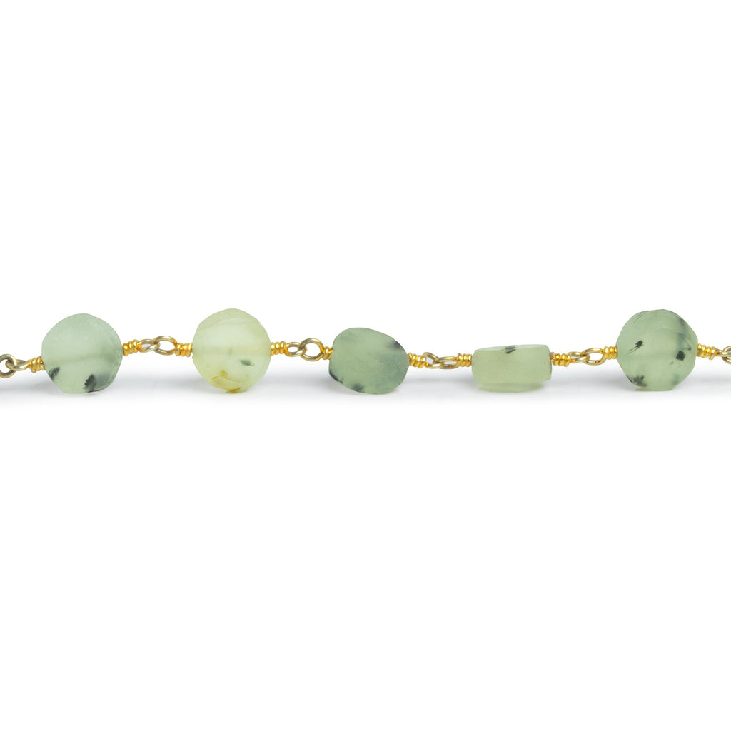 7.5mm Matte Dendritic Prehnite Coin Gold Chain 24 beads - The Bead Traders