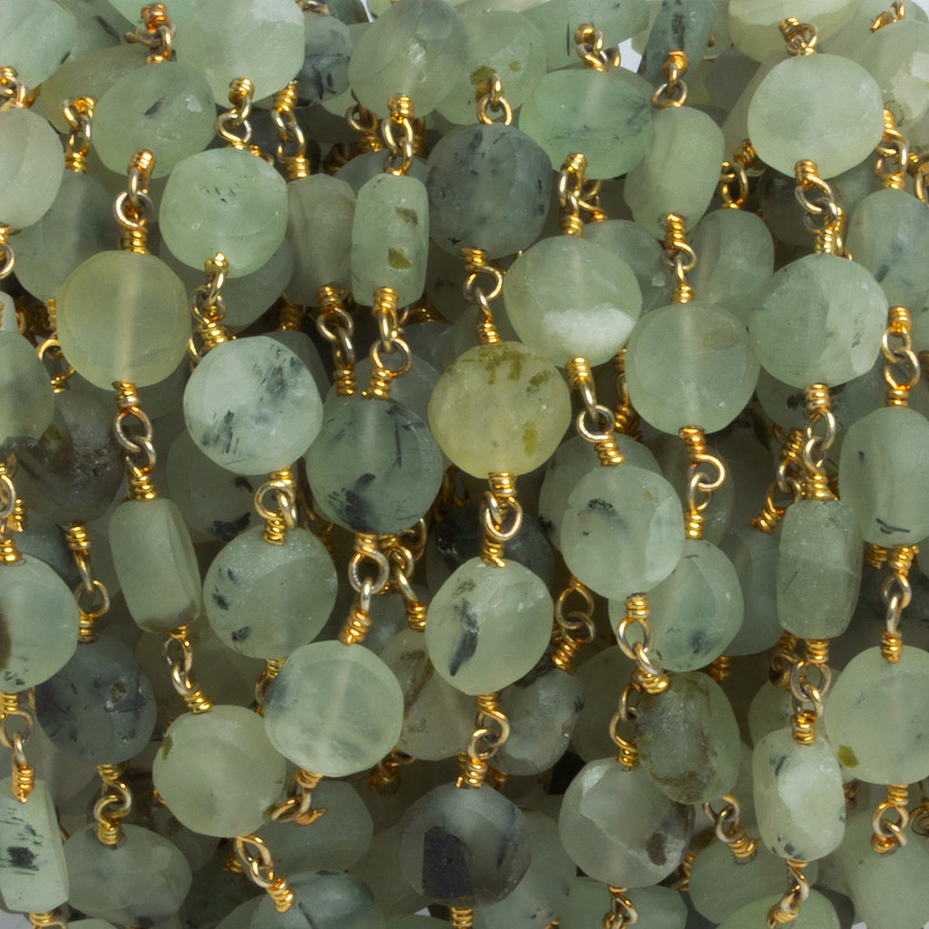 7.5mm Matte Dendritic Prehnite Coin Gold Chain 24 beads - The Bead Traders