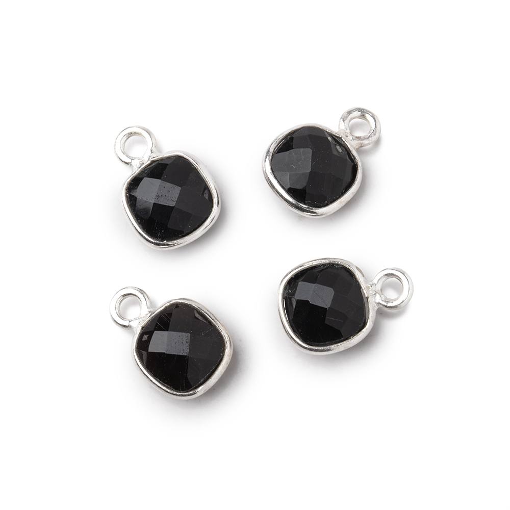 7.5mm Silver Bezeled Black Onyx Cushion Pendants Set of 4 - The Bead Traders