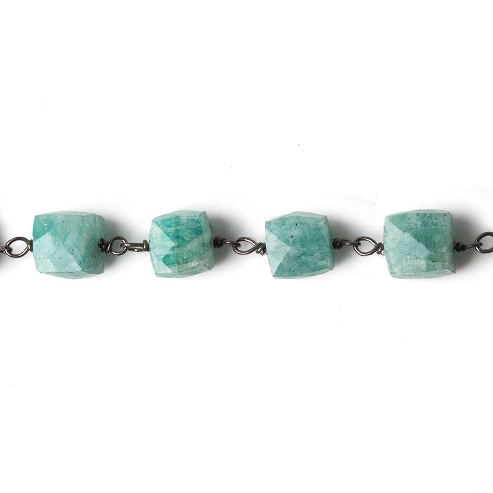 7mm Amazonite Faceted Cube Black Gold Chain 26 beads - The Bead Traders