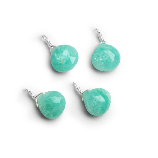 7mm Amazonite Wire-Wrapped Heart Pendants 4 beads
