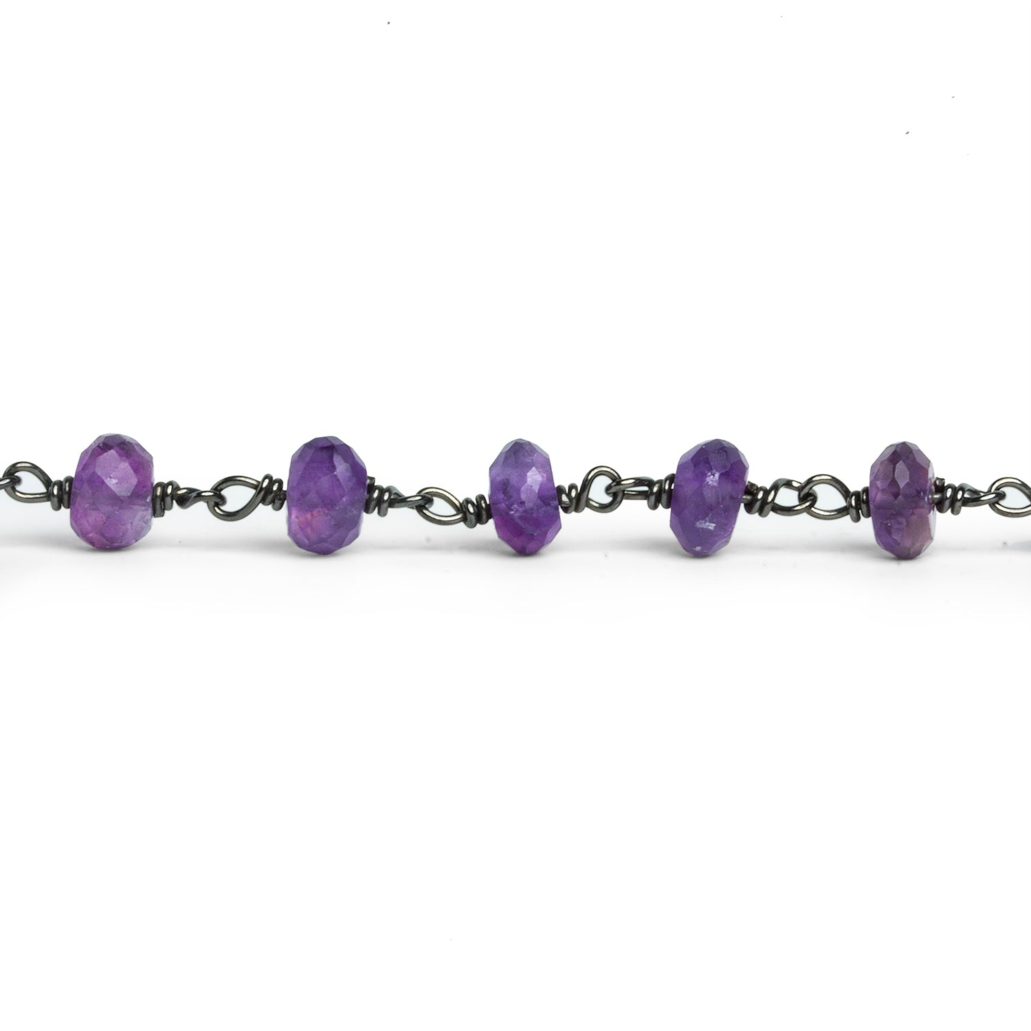 7mm Amethyst Faceted Rondelle Black Gold Chain 27 Beads - The Bead Traders