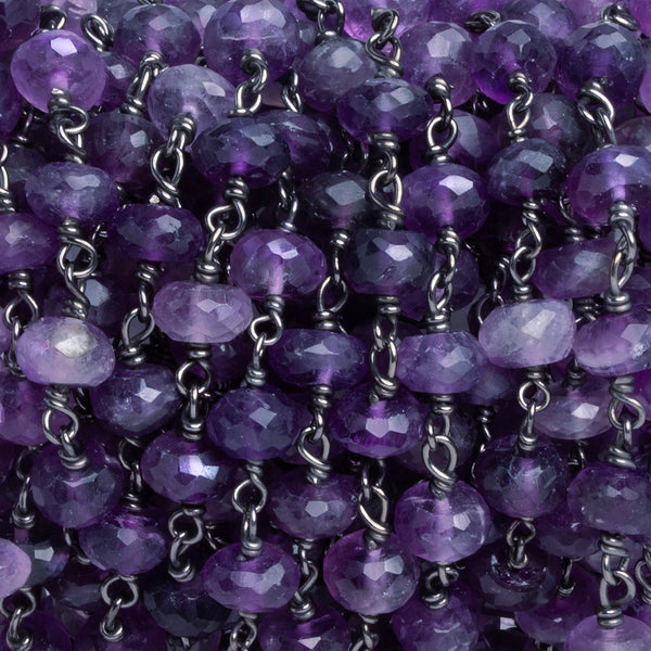 7mm Amethyst Faceted Rondelle Black Gold Chain 27 Beads