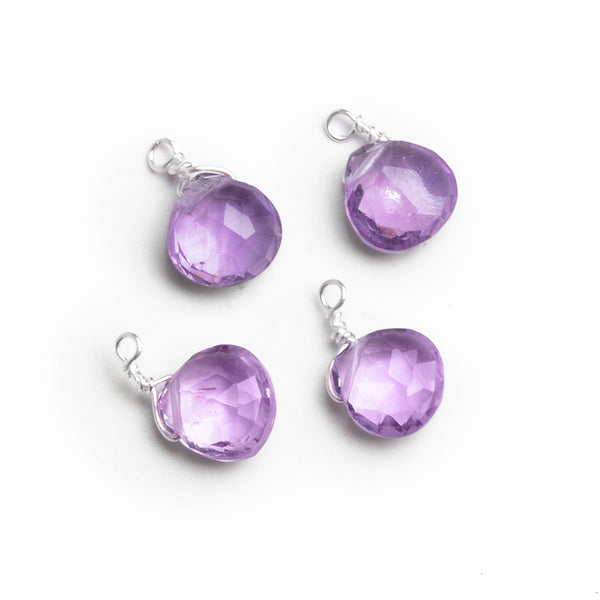 7mm Amethyst Wire-Wrapped Heart Pendants 4 beads