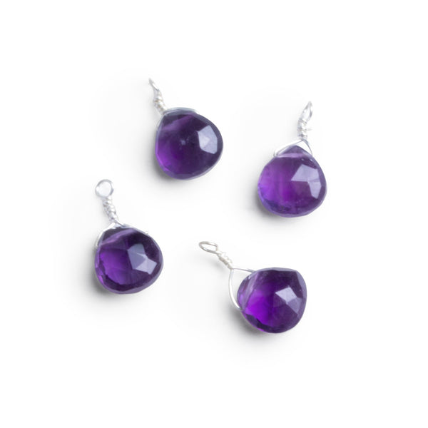 7mm Amethyst Wire-Wrapped Heart Pendants 4 beads