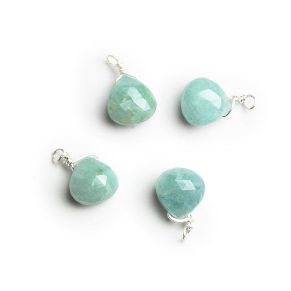 7mm Aquamarine Wire-Wrapped Heart Pendants 4 beads