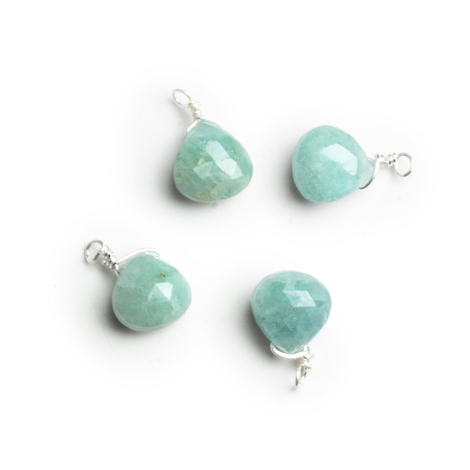 7mm Aquamarine Wire - Wrapped Heart Pendants 4 beads - The Bead Traders