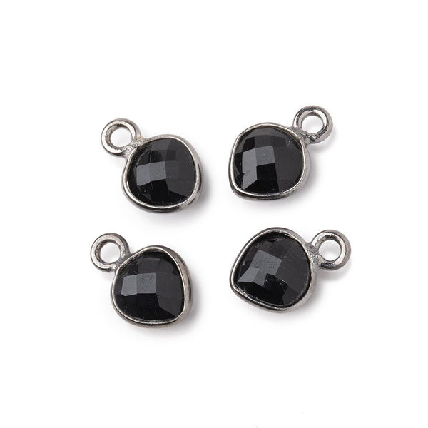 7mm Black Gold Bezeled Black Onyx Heart Pendants Set of 4