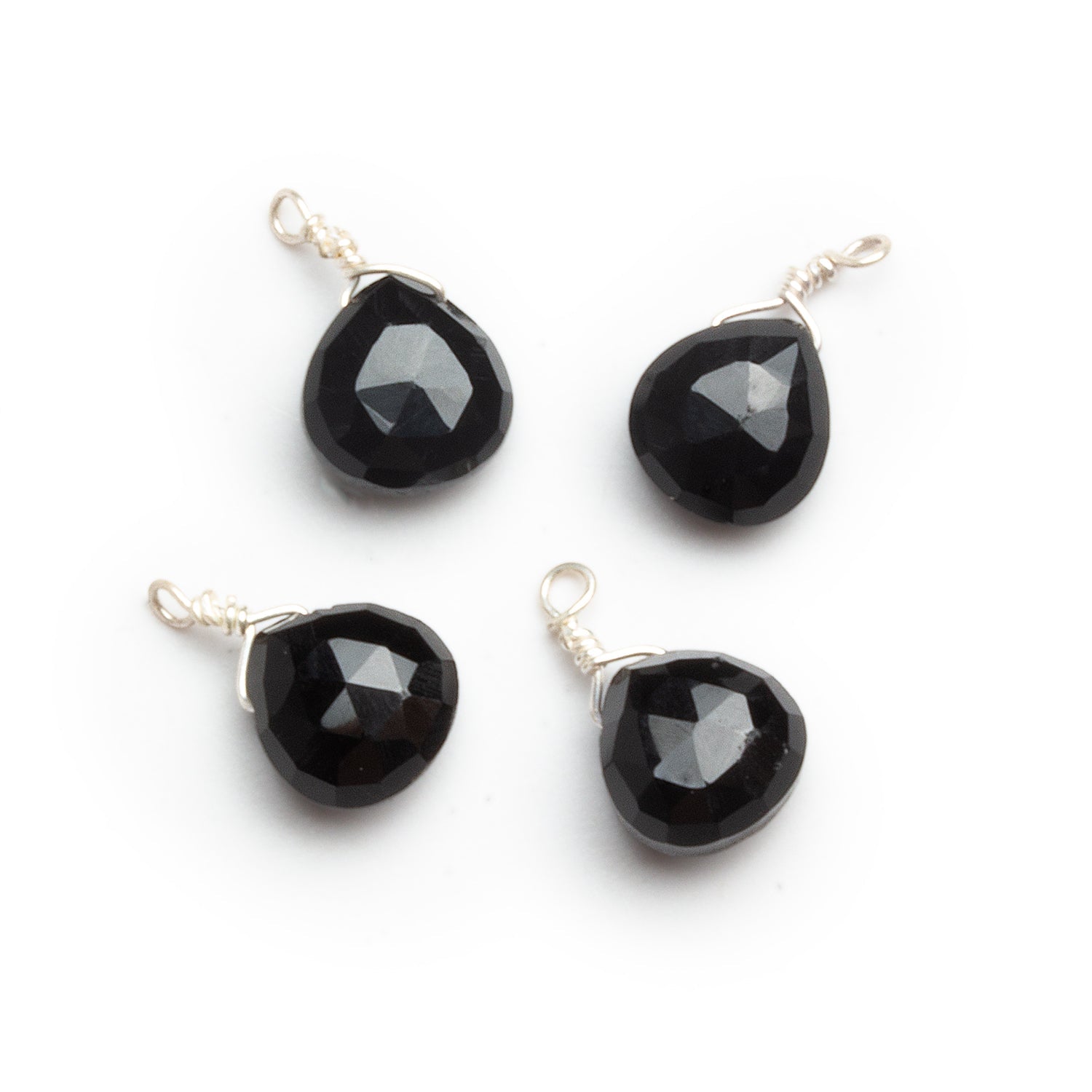 7mm Black Onyx Wire - Wrapped Heart Pendants 4 beads - The Bead Traders