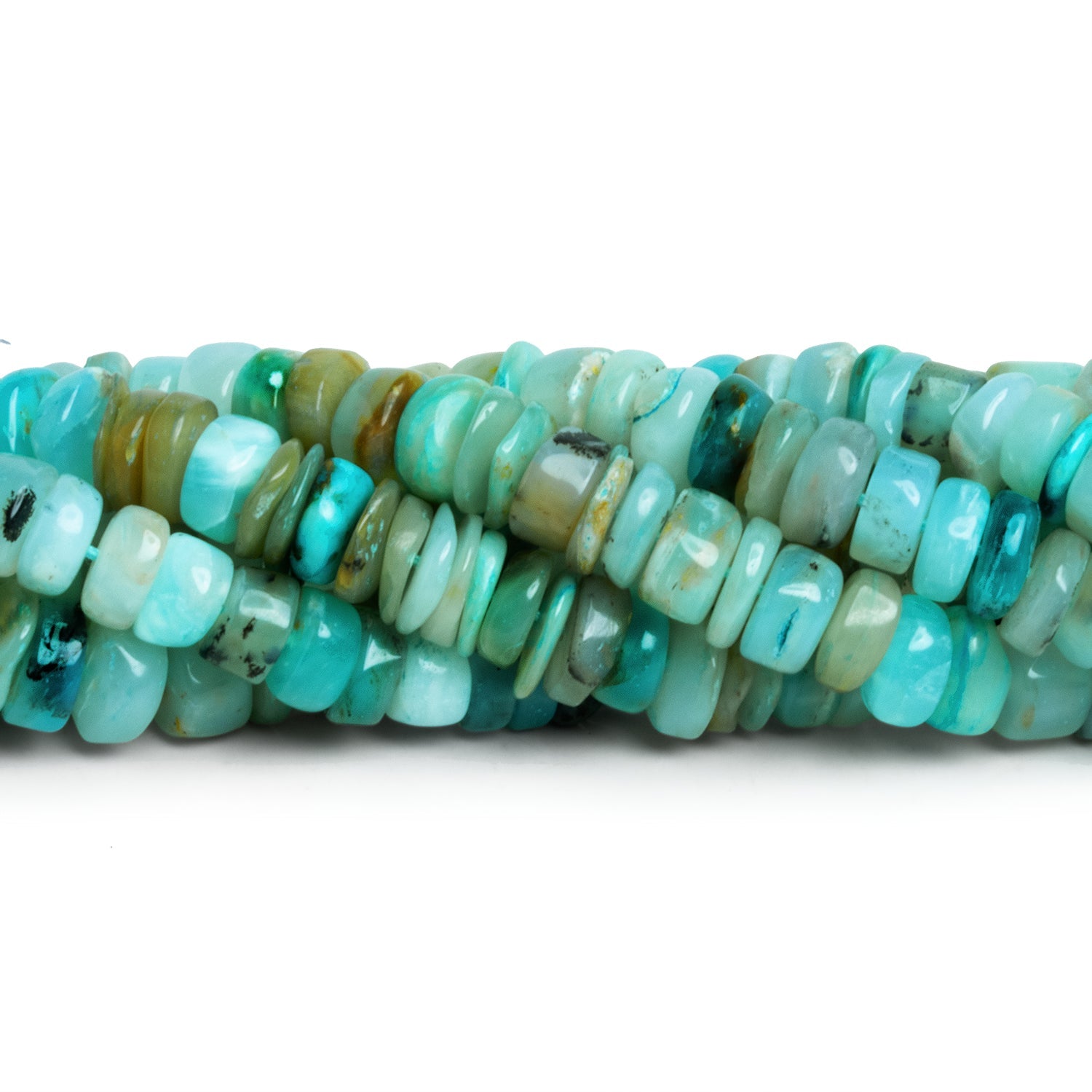 7mm Blue Peruvian Opal Plain Heishis 12 inch 100 beads - The Bead Traders