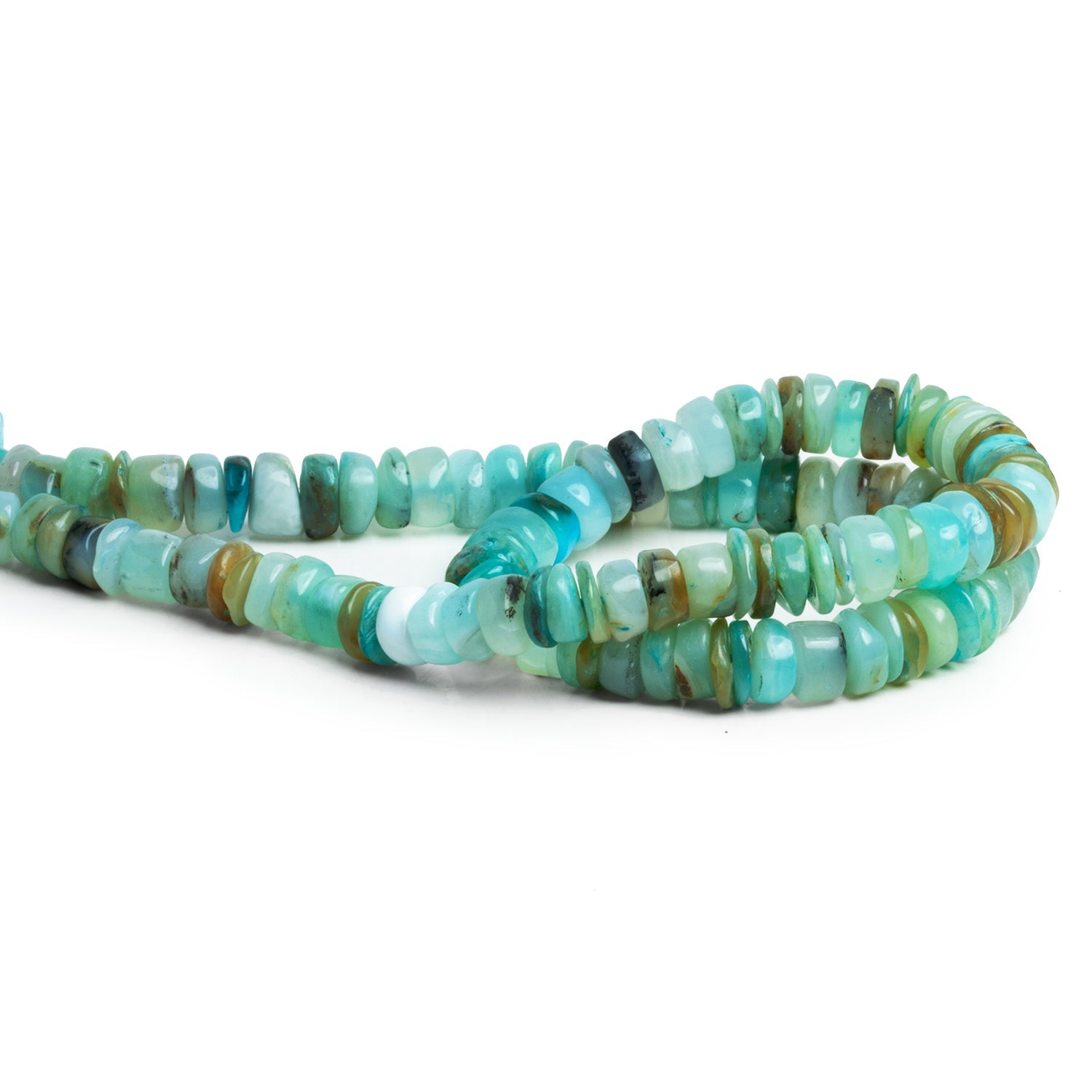 7mm Blue Peruvian Opal Plain Heishis 12 inch 100 beads - The Bead Traders