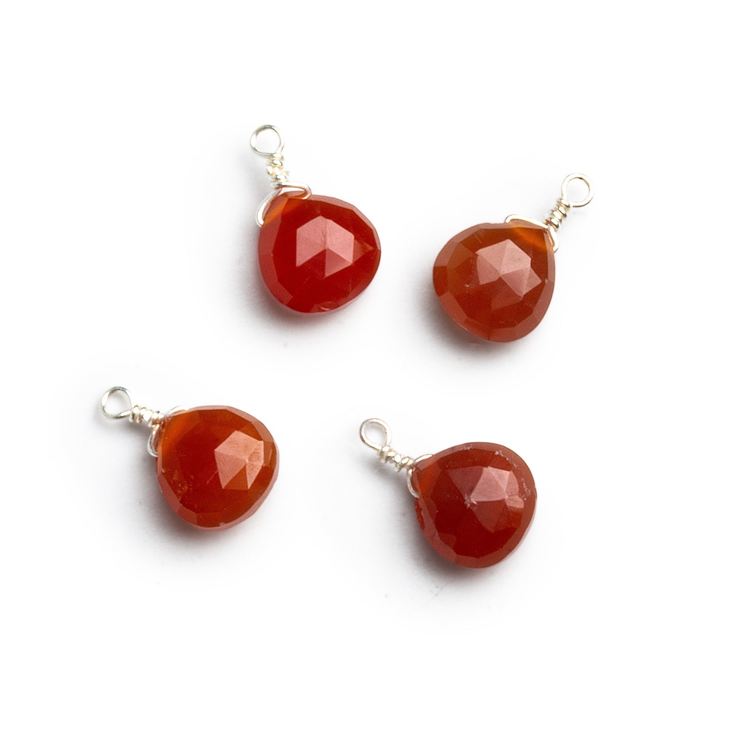 7mm Carnelian Wire - Wrapped Heart Pendants 4 beads - The Bead Traders