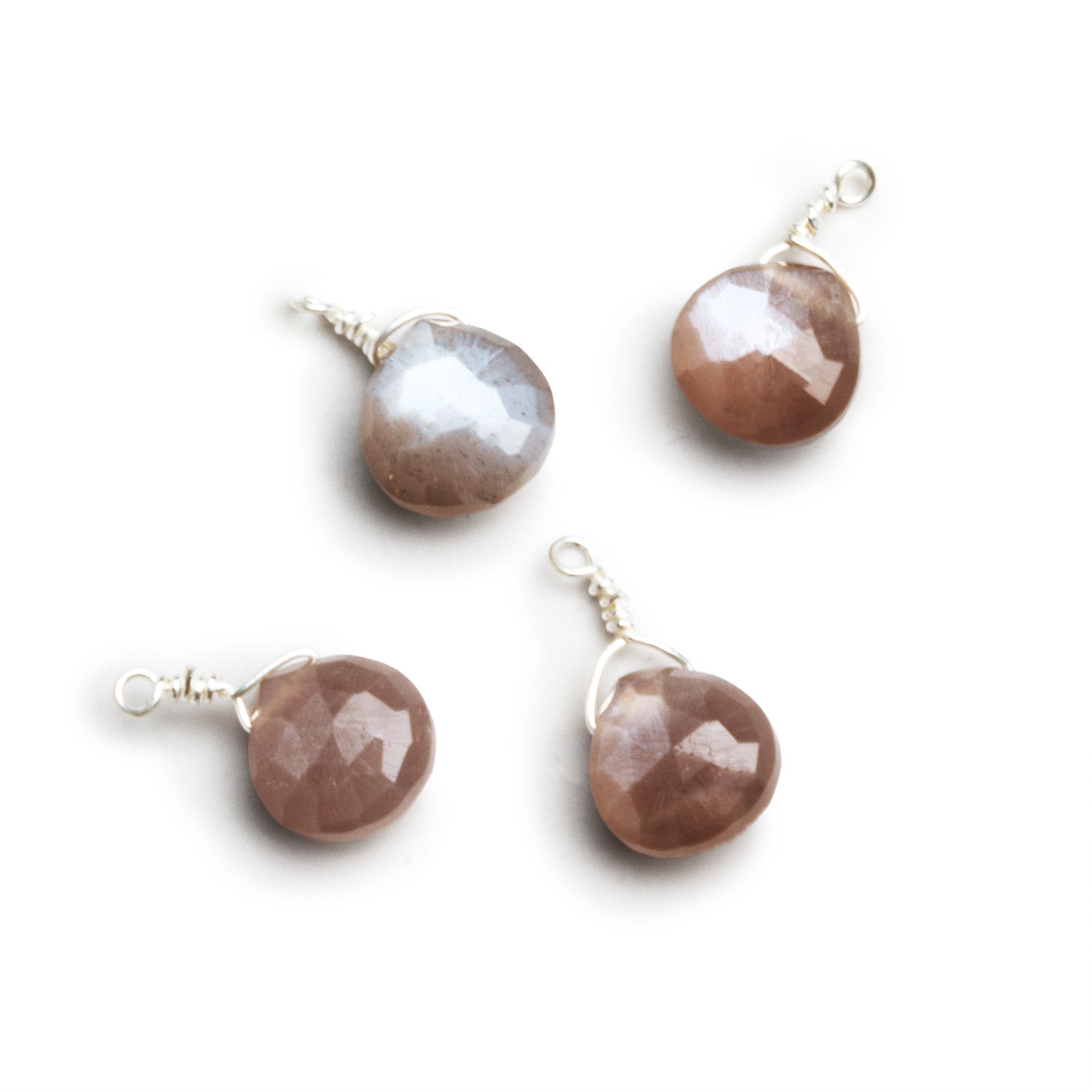 7mm Chocolate Moonstone Wire - Wrapped Heart Pendants 4 beads - The Bead Traders