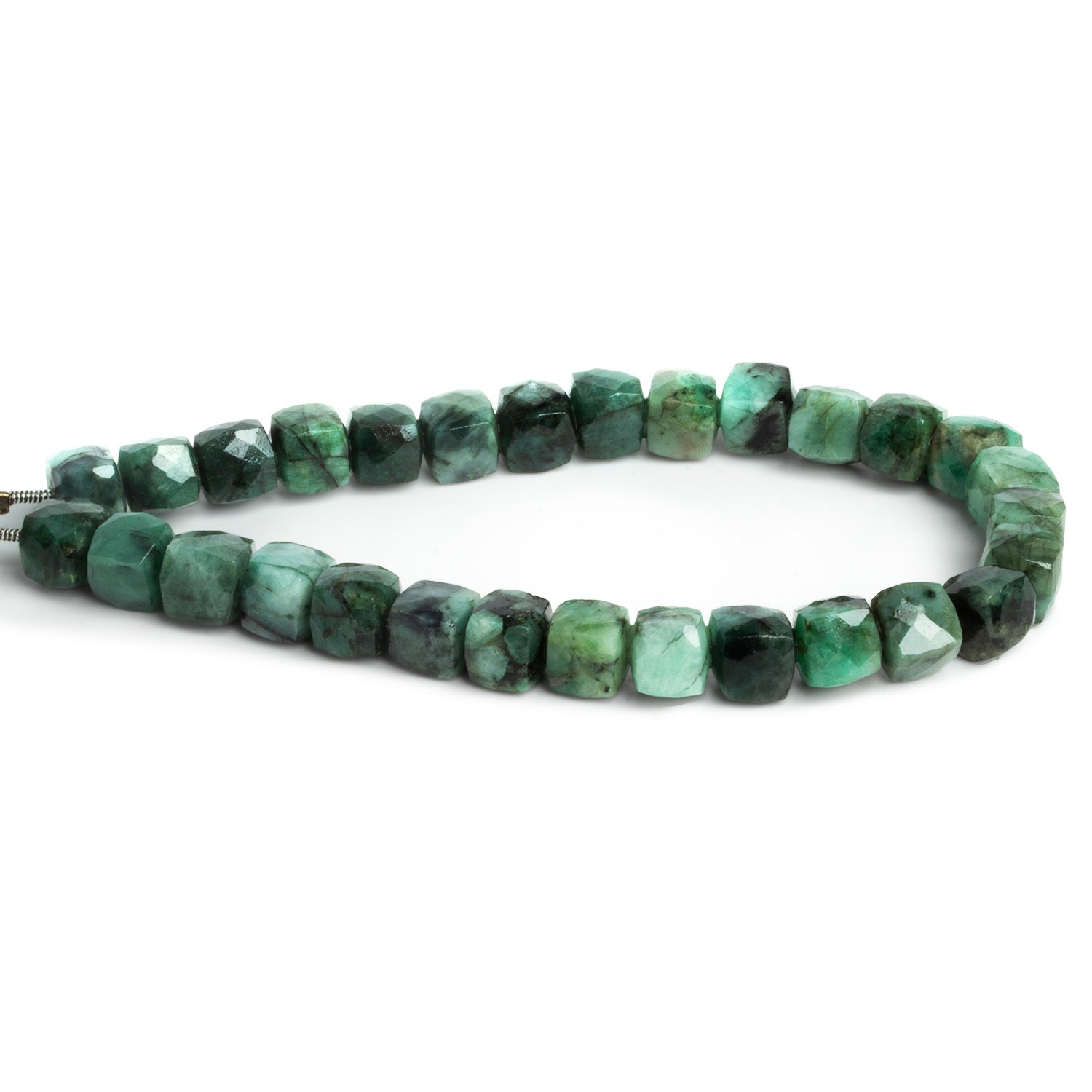7mm Emerald Faceted Cubes 7.5 inch 25 beads - The Bead Traders