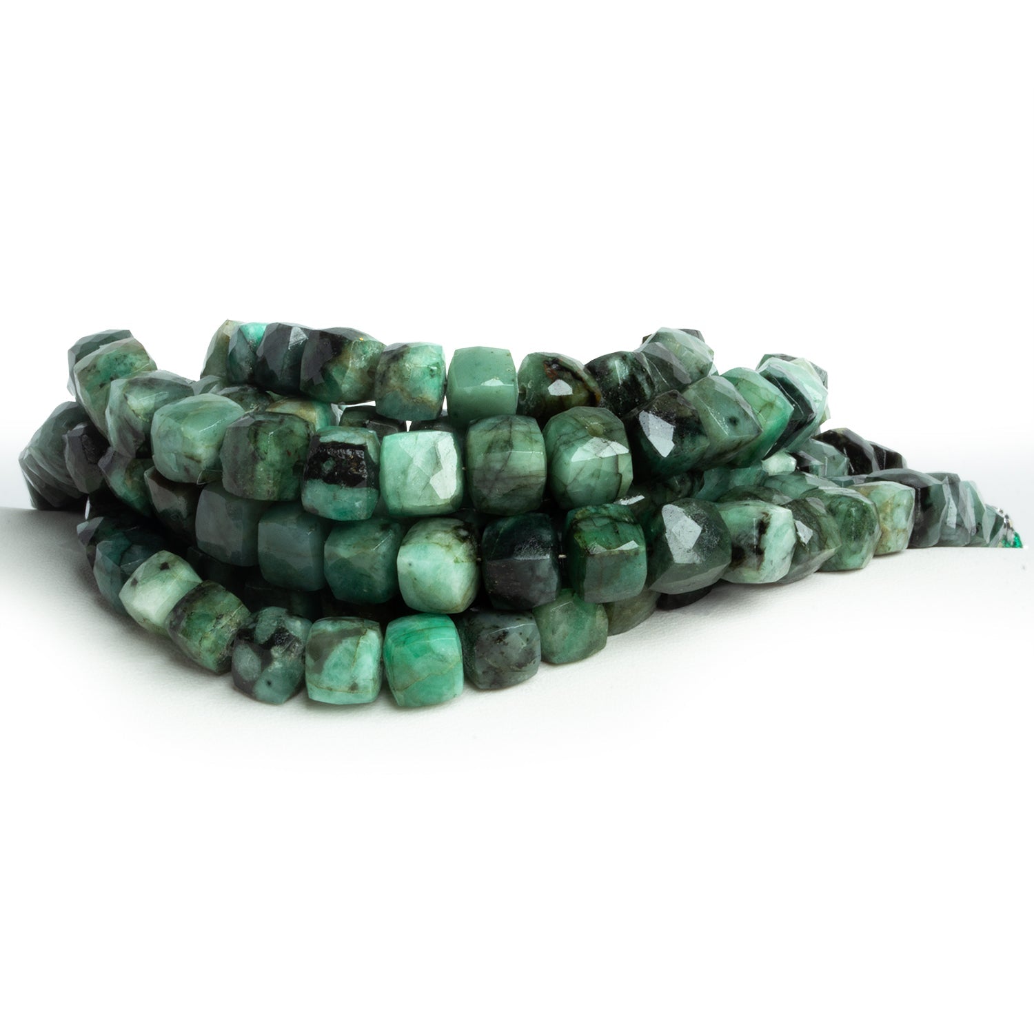 7mm Emerald Faceted Cubes 7.5 inch 25 beads - The Bead Traders