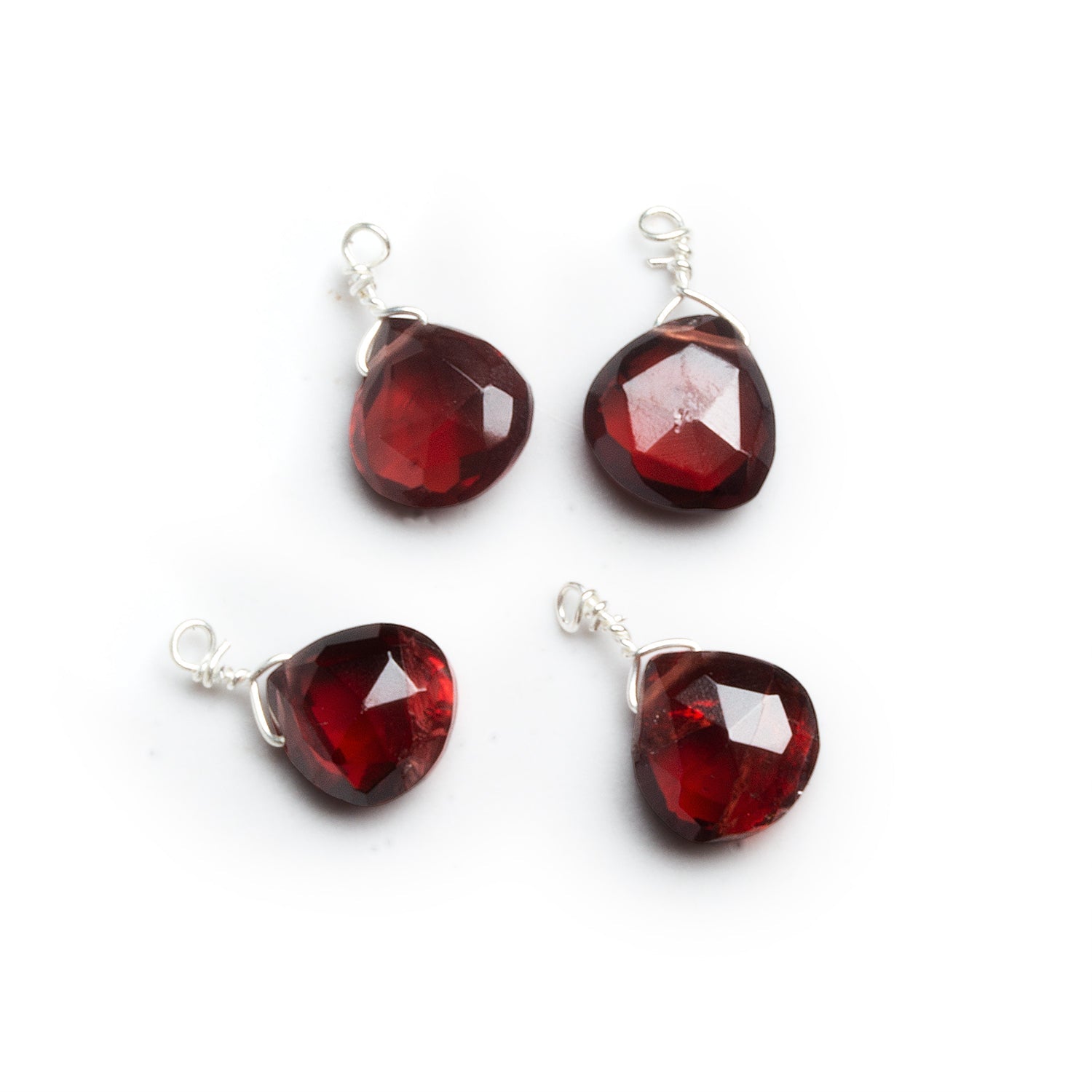 7mm Garnet Wire - Wrapped Heart Pendants 4 beads - The Bead Traders