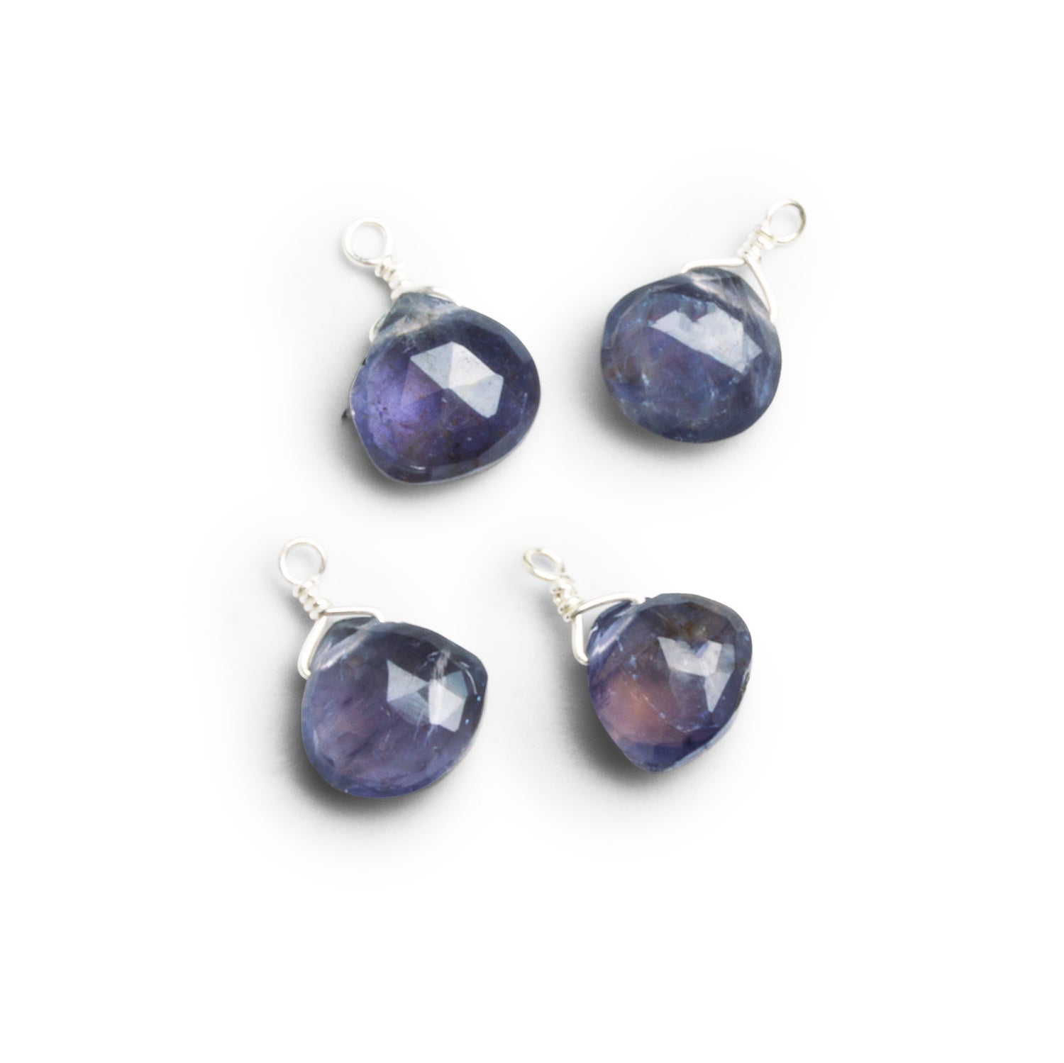 7mm Iolite Wire - Wrapped Heart Pendants 4 beads - The Bead Traders