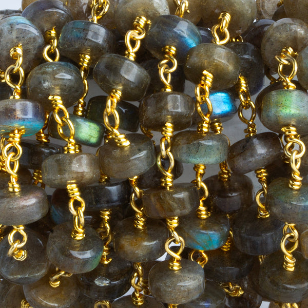 7mm Labradorite Heishi Gold Chain 27 beads