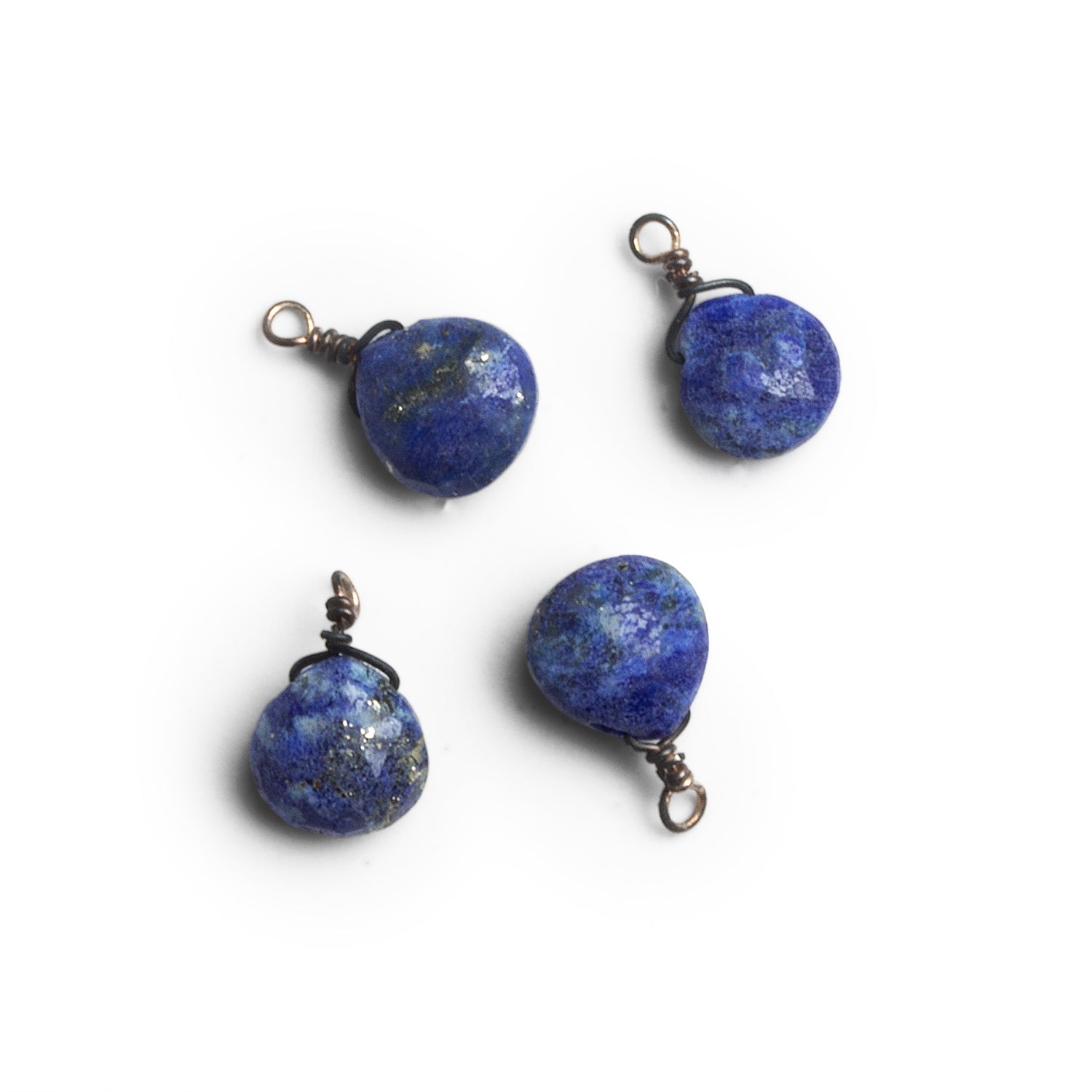 7mm Lapis Lazuli Wire - Wrapped Heart Pendants 4 beads - The Bead Traders