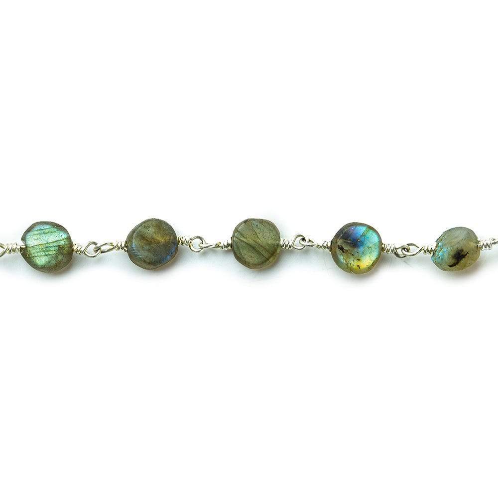 7mm Matte Labradorite Coin Silver Chain 25 beads - The Bead Traders