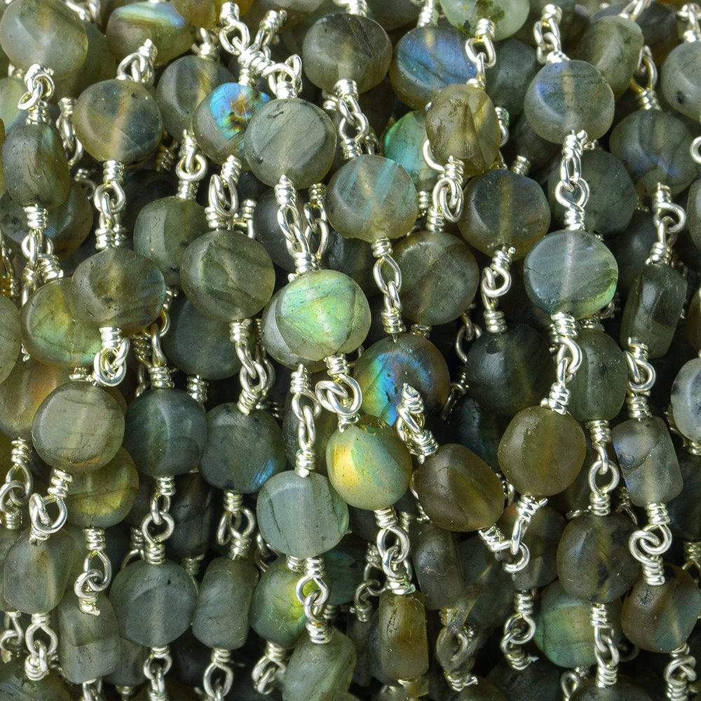 7mm Matte Labradorite Coin Silver Chain 25 beads - The Bead Traders