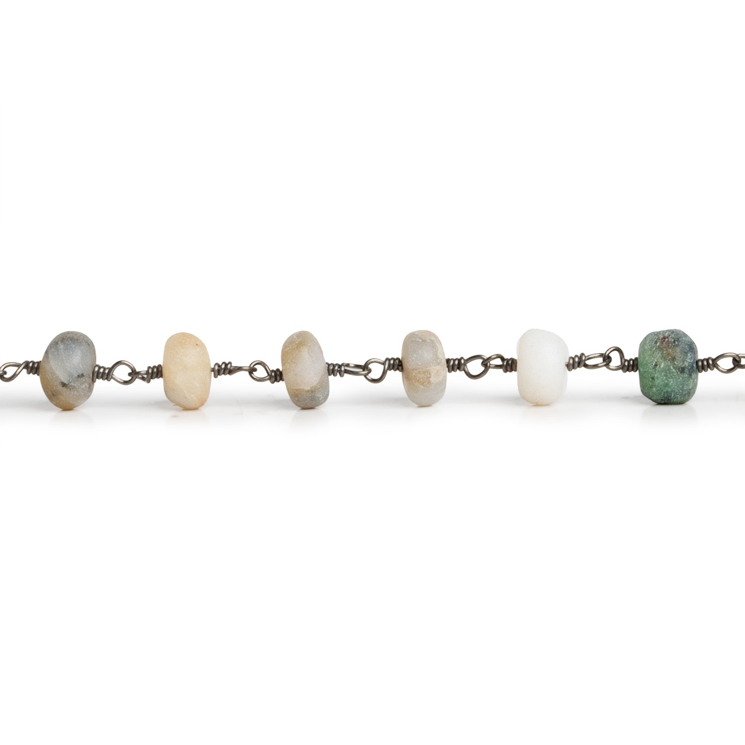 7mm Matte Multi Opal Plain Rondelles Black Gold Chain 28 beads - The Bead Traders