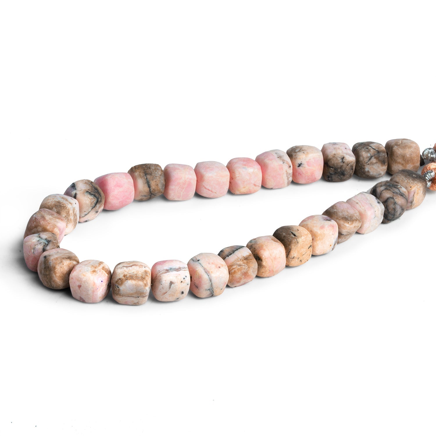 7mm Matte Rhodochrosite Cubes 7.5 inch 28 beads - The Bead Traders