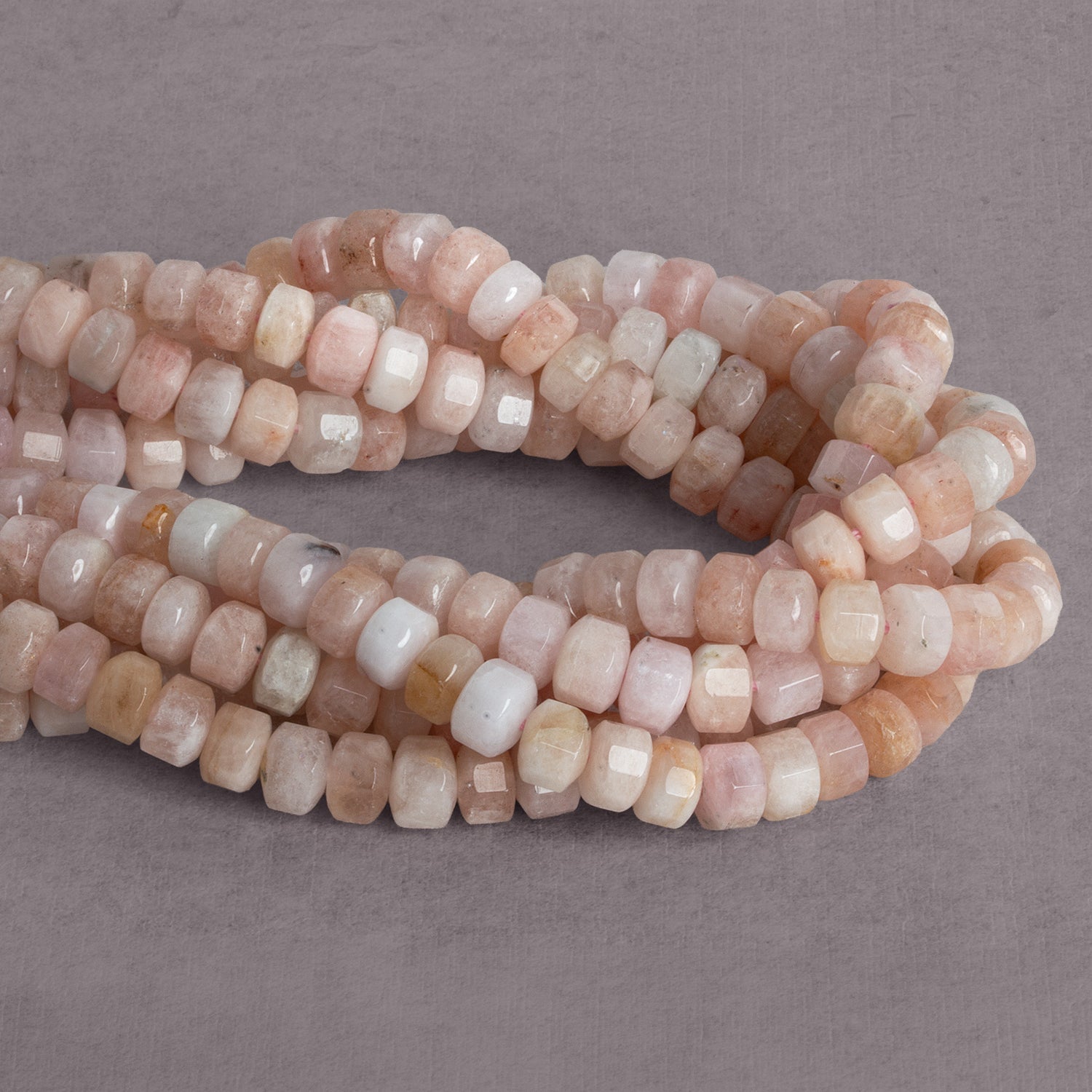 7mm Morganite Hexagon Rondelles 16 inch 75 Beads - The Bead Traders