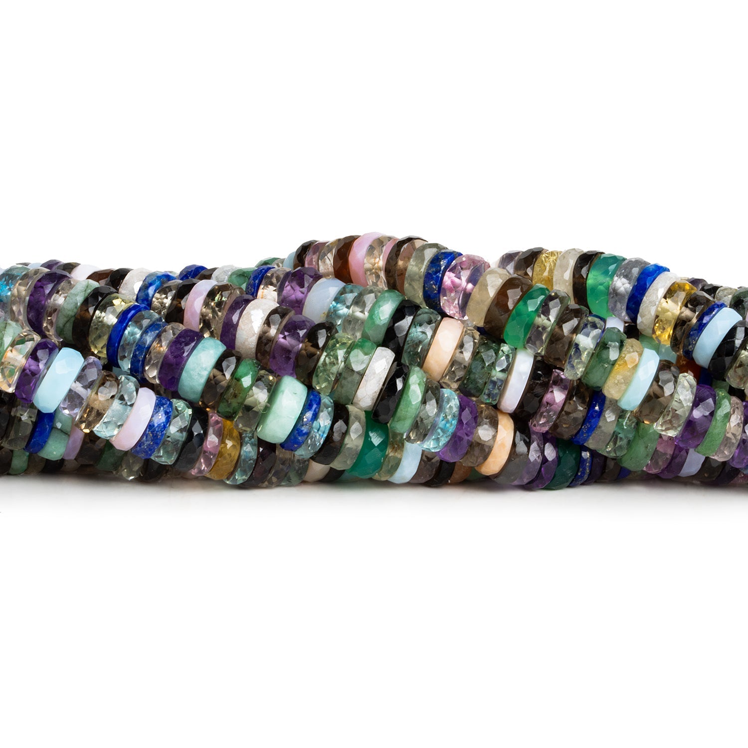 7mm Multi Gemstone Faceted Heishis 8 inch 80 beads - The Bead Traders