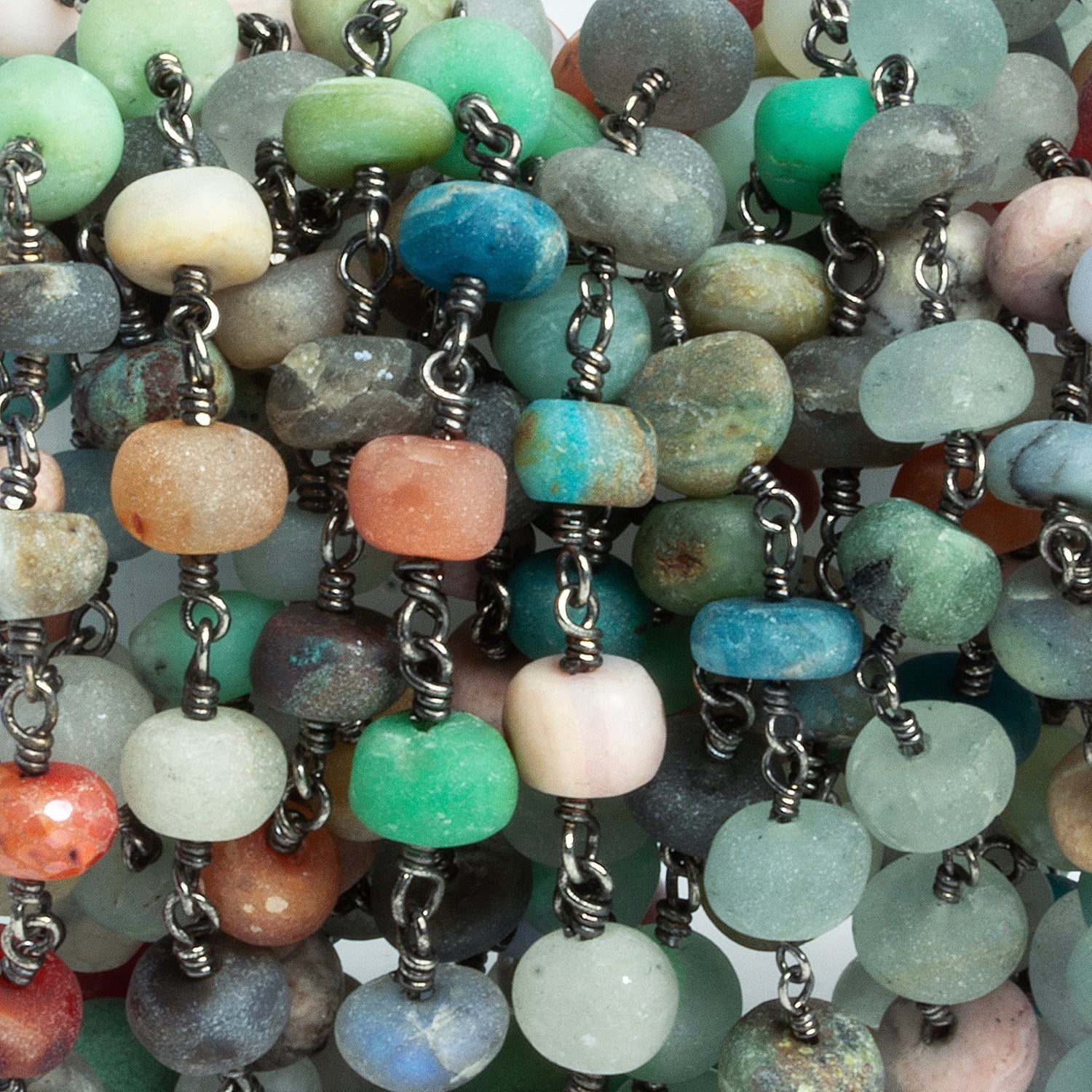 7mm Multi Gemstone Rondelle Black Gold Chain 26 beads - The Bead Traders
