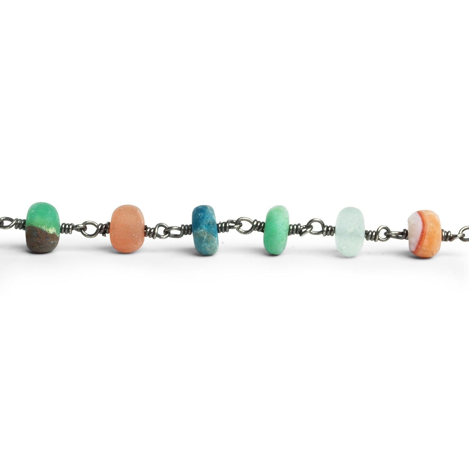7mm Multi Gemstone Rondelle Black Gold Chain 26 beads - The Bead Traders
