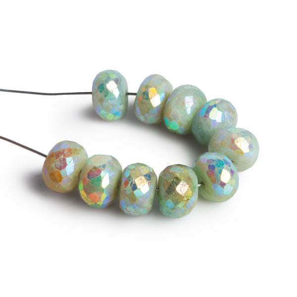 7mm Mystic Aquamarine Faceted Rondelles Set of 10 Beads