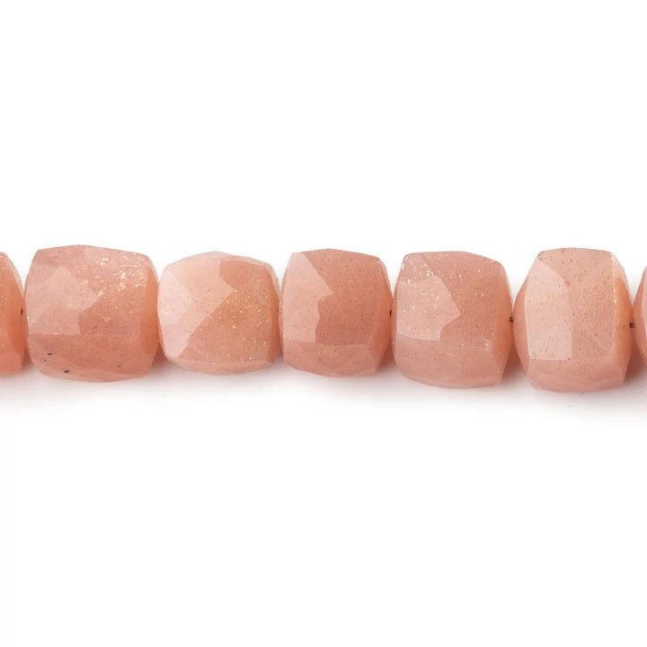 7mm Peach Moonstone Faceted Cubes 8 inch 28 beads A Grade - The Bead Traders